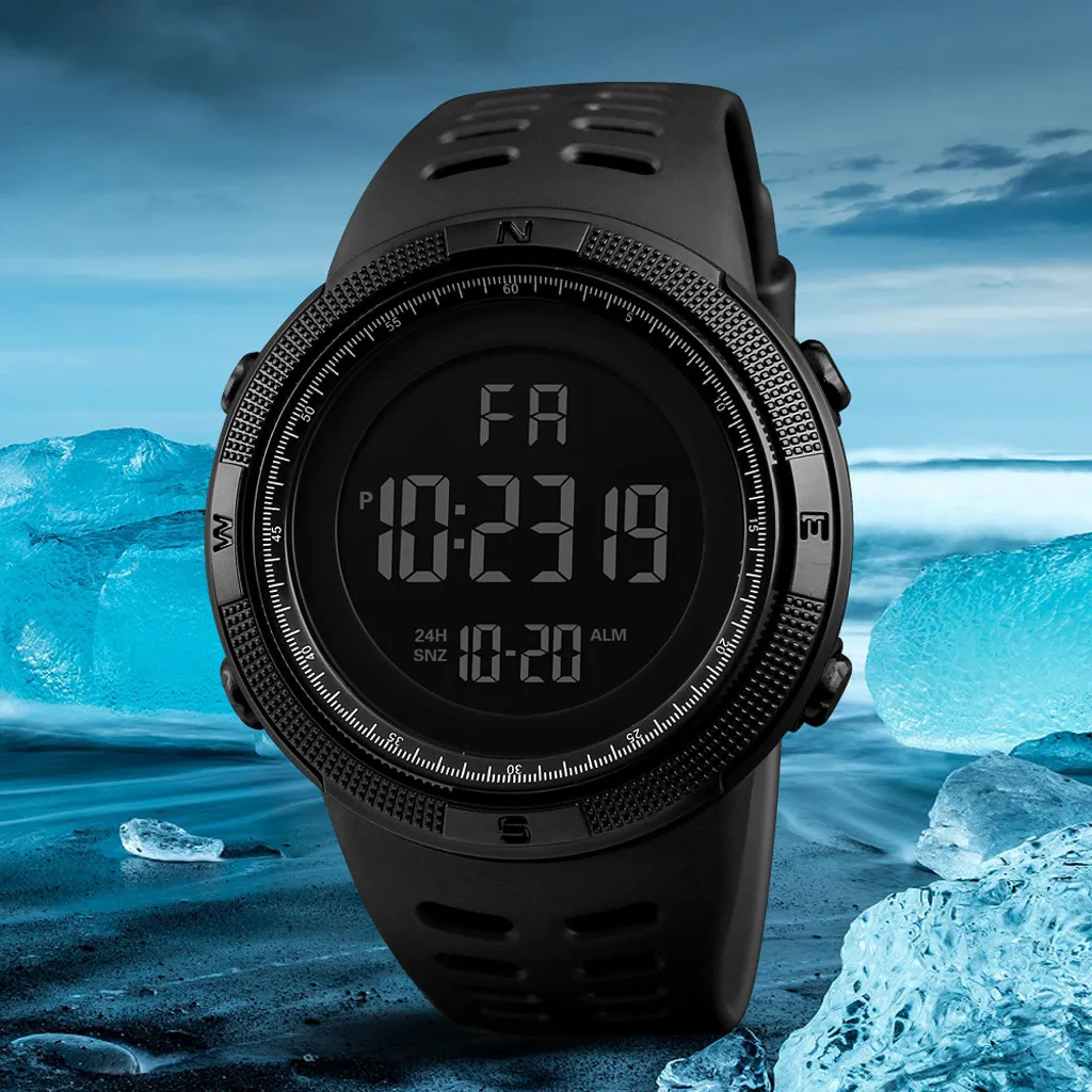 

Men Electronic Watch 30M Waterproof Digital Sport Watch Display Date Calendar Week Alarm LED Wristwatch Plastic Strap Relogio