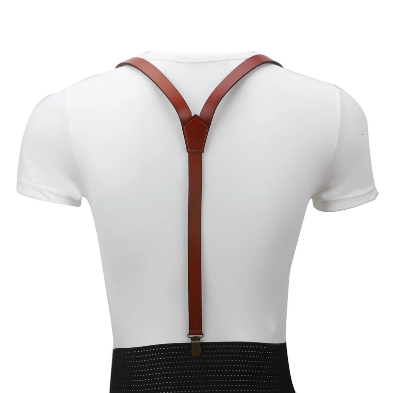 Британский стиль 3 зажима мужские подтяжки винтажные регулируемые Воловья кожа