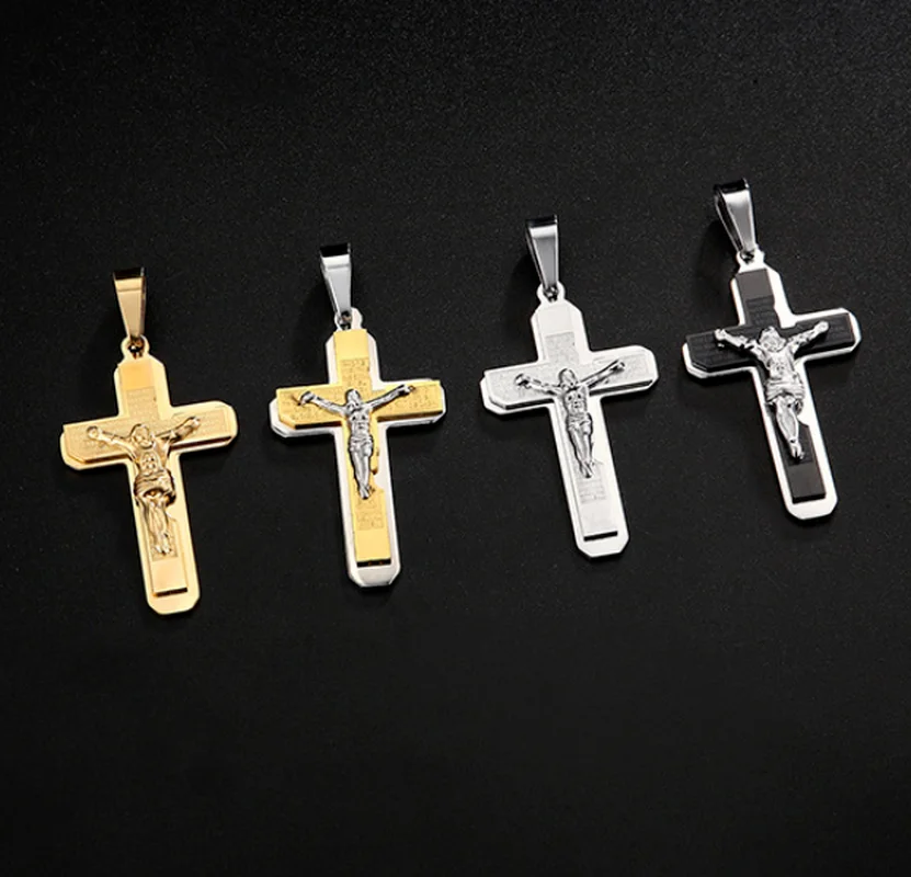 

New Christian Bible Titanium Steel Necklace Men's Stainless Steel Cross Jesus Pendant Jewelry Gift