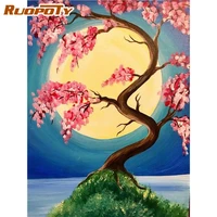 ruopoty acrylic painting by numbers for adults with frame 60x75cm moon tree scenery wall art picture by numbers for diy gift