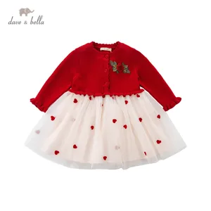DBM16483 dave bellaвесеннее милое Сетчатое платье с цветочной вышивкой для маленьких девочек детское модное праздничное платье детская одежда в стиле Лолиты