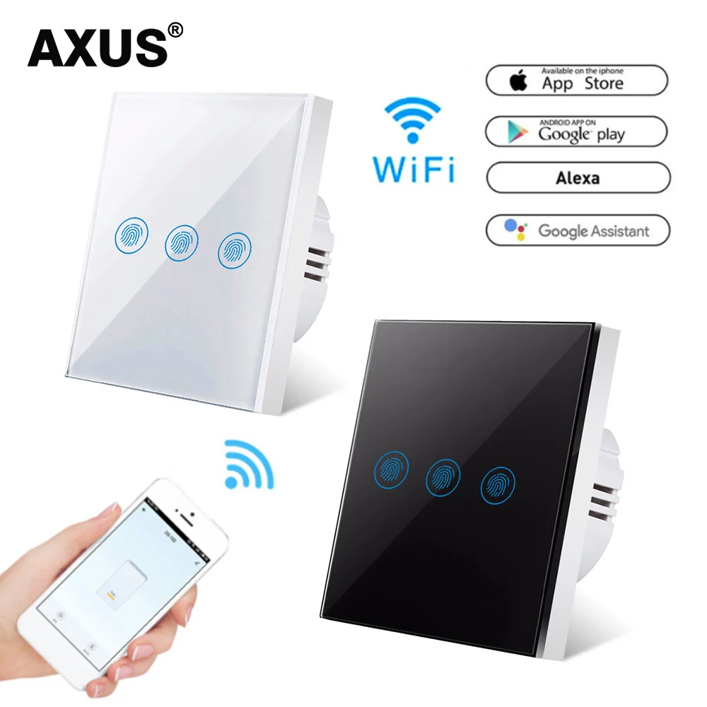 AXUS WiFi/Ewelink Smart Light Switch with Glass Panel Wall Smart Switch Universal For EU Smart Home Life Alexa Google Home