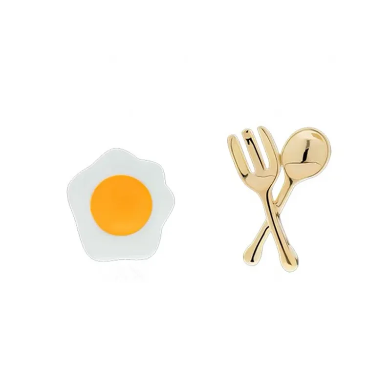 

Cute Poached Egg And Baby Elephant Earrings Small Fun Asymmetrical Knife And Fork Earrings Sweet Earrings 2021 Jewelry