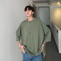korean oversize t shirt mens fashion solid color cotton casual o neck t shirt men streetwear loose short sleeved tshirt summer