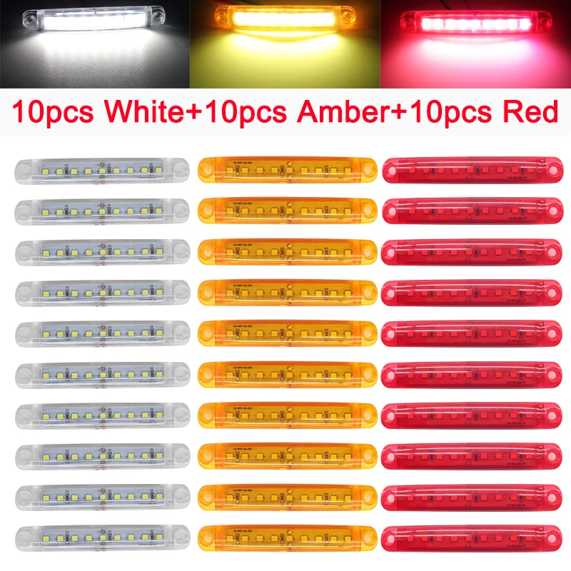 10/30 шт. белый + желтый красный 24V 9LED Водонепроницаемый светильник s Боковой