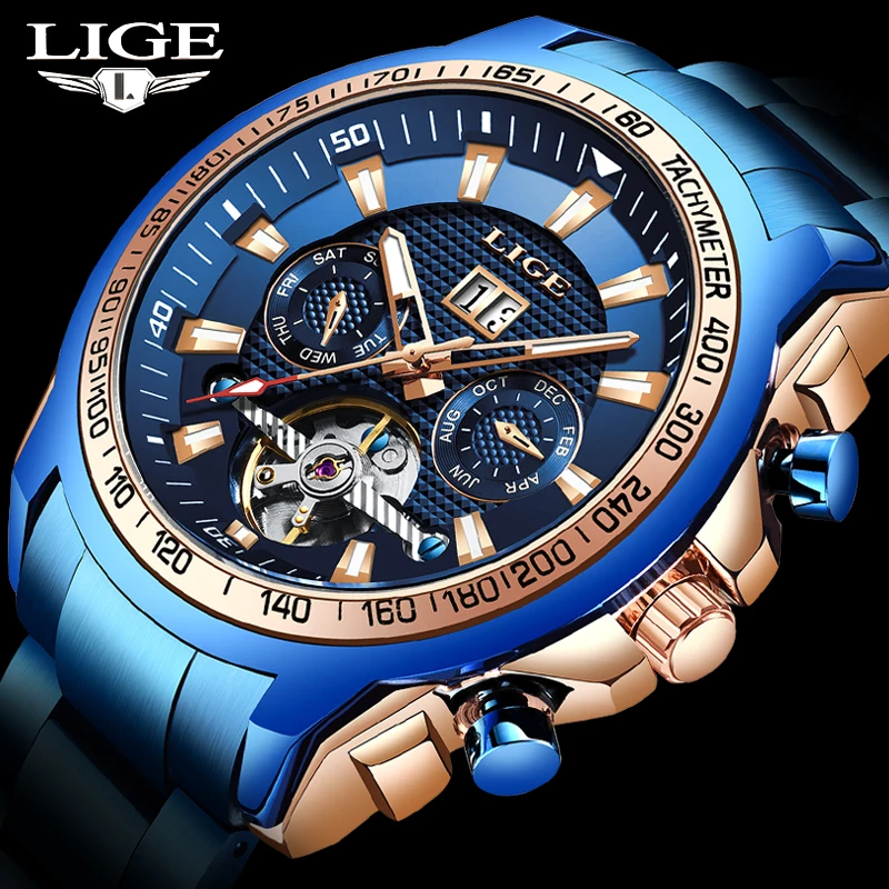 Часы наручные LIGE Мужские автоматические механические высококлассные