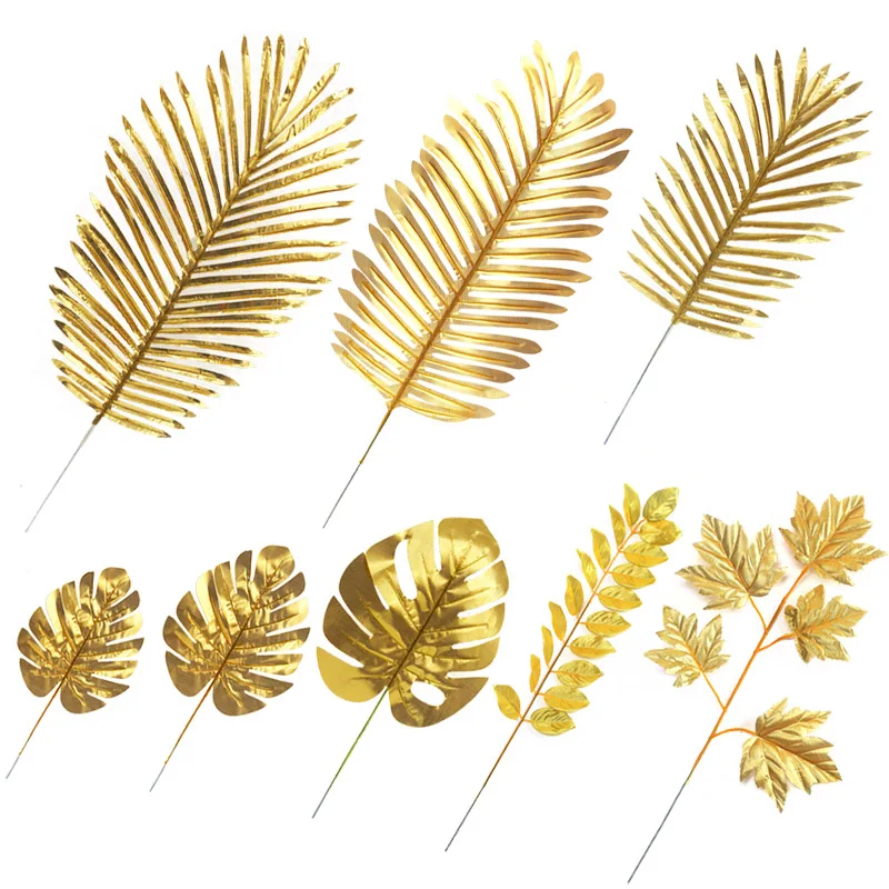

6pcs Single Simulation of turtle back leaf scattered tail gold series Silk artificial fake flower home wedding celebration