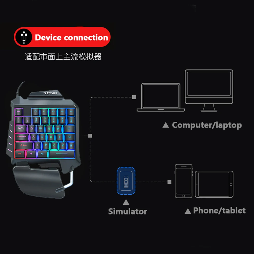 Игровая клавиатура ZUOYA проводная с 35 клавишами светодиодный подсветкой USB одной