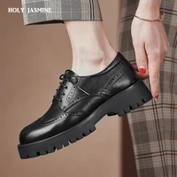 luxury designer women tractor lace up derby shoes black leather chunky brogues retro platform oxford shoes for women 2022 new