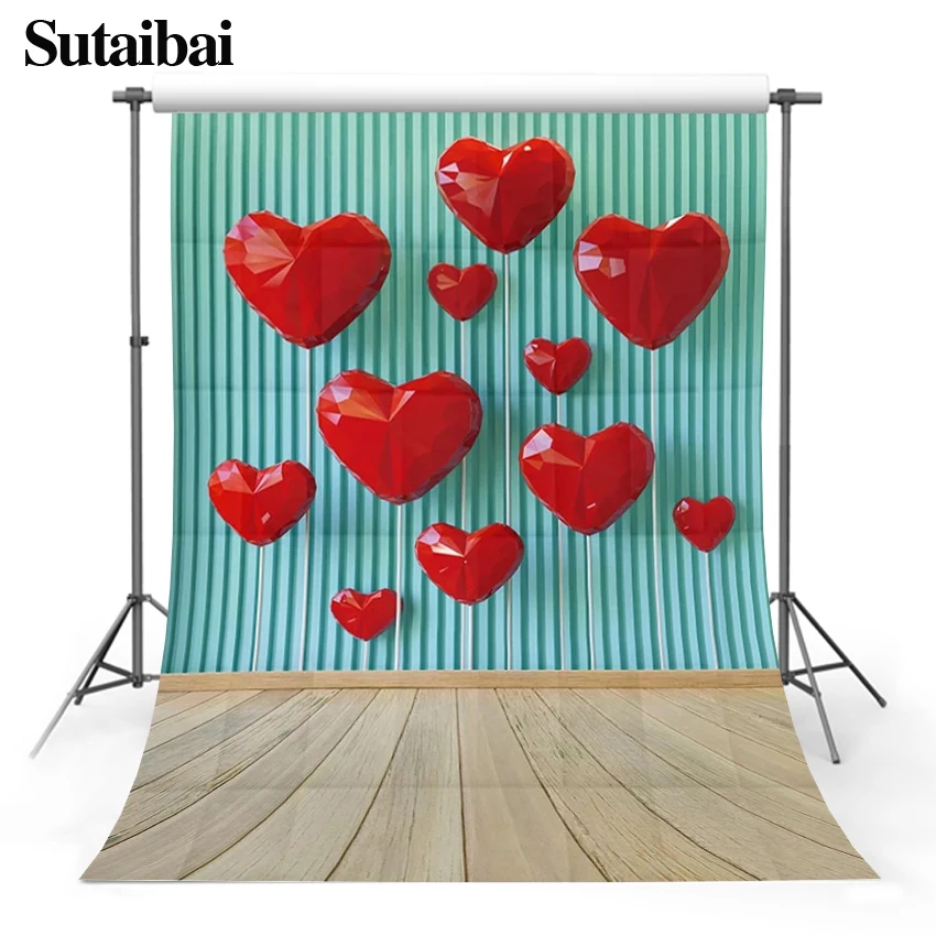 Photophone Wedding Ackgrounds 14 February Valentine's Day Wood Floor Stripes Love Heart Backdrops Photobooth Photocall Fabric