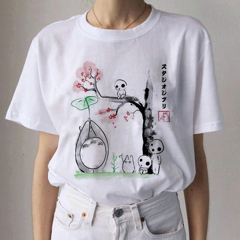 Totoro Studio Ghibli Kawaii Harajuku футболки для женщин Miyazaki Hayao забавная футболка с героями мультфильмов Мода 90s милая футболка Футболки женские