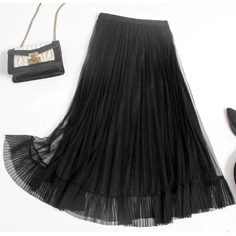 Брендовая осенне-зимняя одноразмерная плиссированная атласная сетчатая юбка