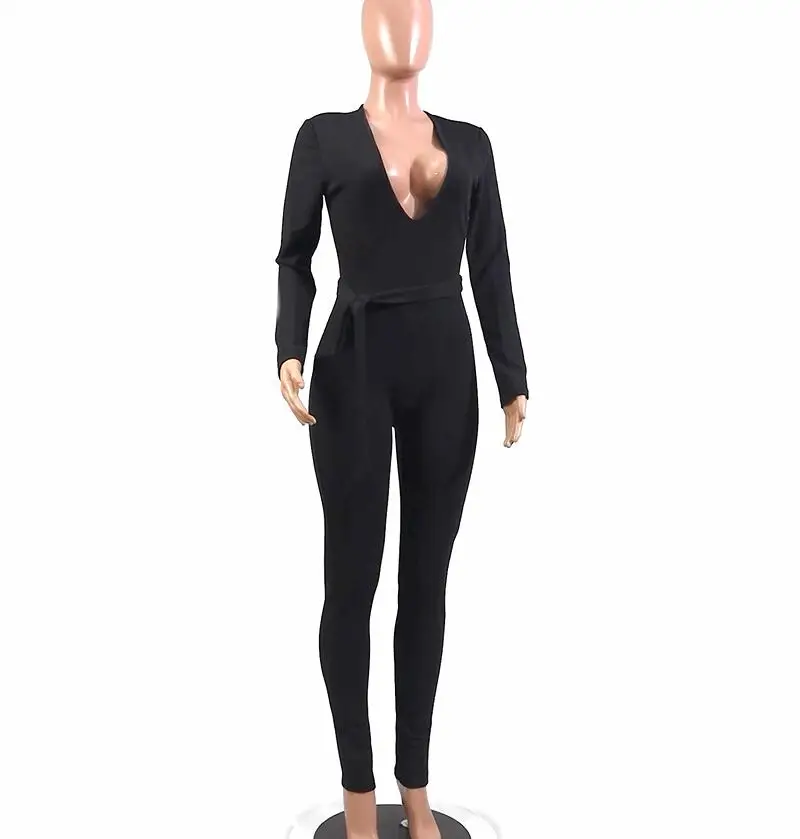 Womens Fashion One Piece Bodysuit Jumpsuit Sexy Long Sleeve Knit Playsuits Casual  Body Suit  Rompers V-Neck Outfits Tracksuit