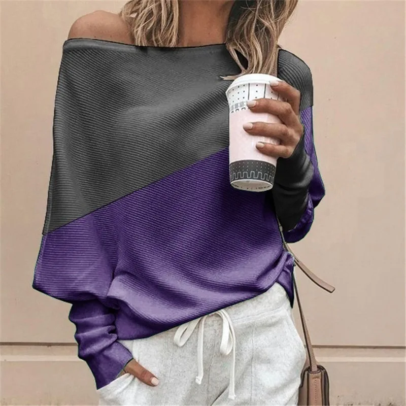 Blouse Women Long Sleeve Off Shoulder Shirt Casual Loose Tee Top Streetwear Plus Size roupas feminina |
