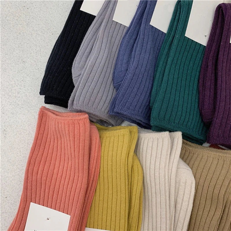 Японские однотонные носки с ворсом для женщин женские модные ярких цветов в