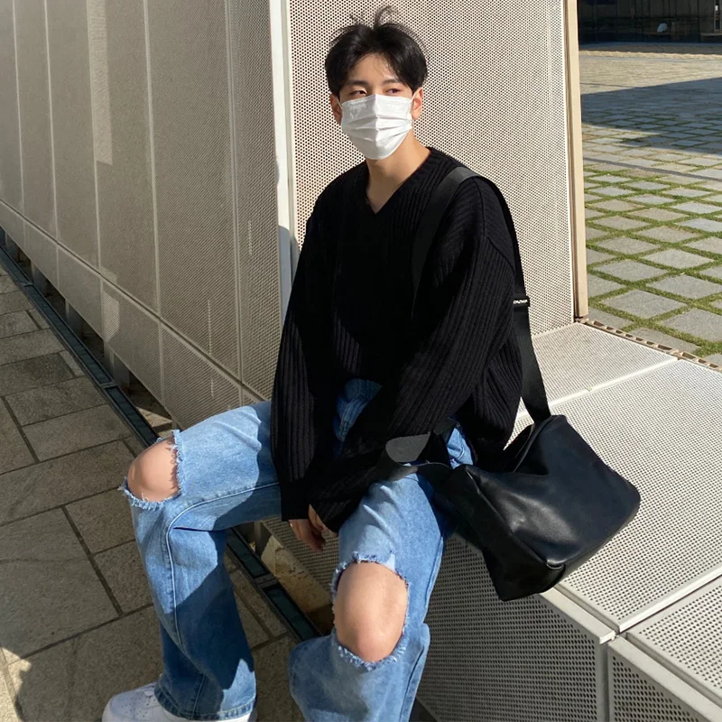 

2021 autumn and winter sweater men's new loose V-neck Japanese lazy casual knit sweater fashion retro pullover