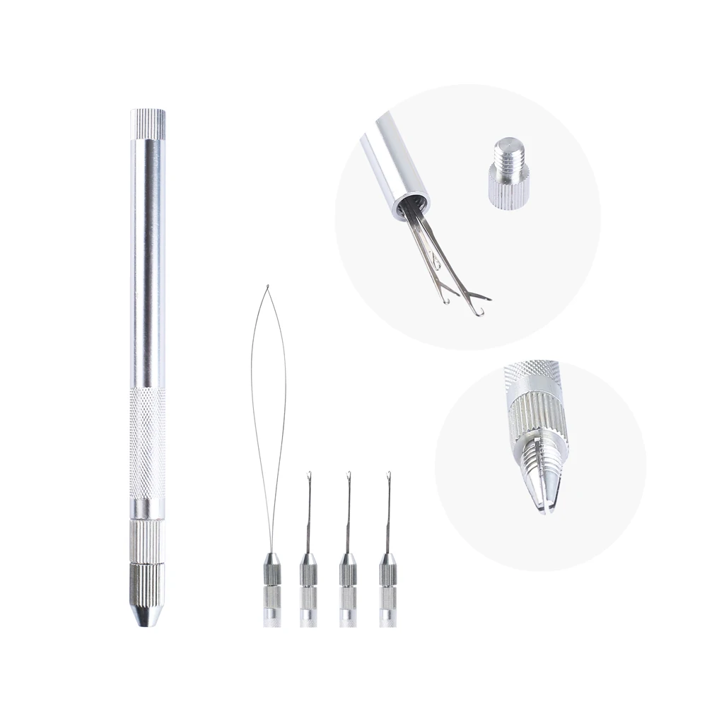 Aluminium Hair Extension Hook Pulling Tool Needle Threader Micro Rings Beads Loop | Шиньоны и парики