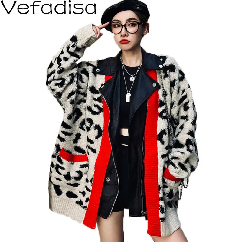 Vefadisa кардиганы с леопардовым принтом женский свитер зима 2019 пэтчворк пальто