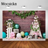 mocsicka spring backdrop for photo studio pink flower wood wall kid spring background for birthday cake smash photography props