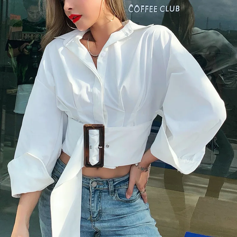 Рубашка женская с рукавами-фонариками элегантная пикантная винтажная блузка на