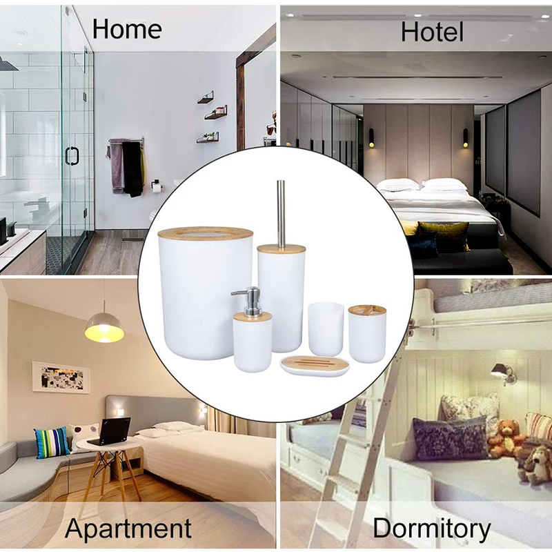 bathroom accessories set bamboo plastic bathroom kit toothbrush cup soap dispenser soap dish toilet brush holdertrash can free global shipping