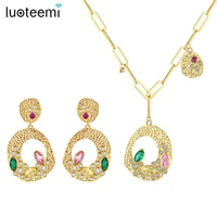 luoteemi multiple cz stones earring necklace jewelry sets for women round hollow girl party parures bijoux free shipping items