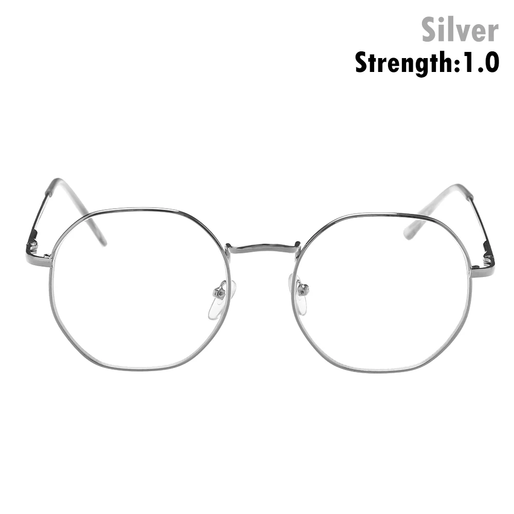 Silver-strength 1.0 Модные унисекс металлические очки для близорукости Ретро полигон ультра светильник очки для чтения из смолы Уход За Зрением-1,00~-4,0 диоптрий очки - Цвет оправы: Silver-strength 1.0