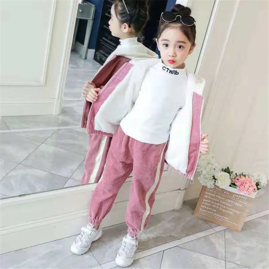

Kids Sports Suit for Girls Tracksuit 4 6 8 10 11 12Velvet warm Long Sleeve Girl Sweatsuit Autumn Children Clothing Set winter