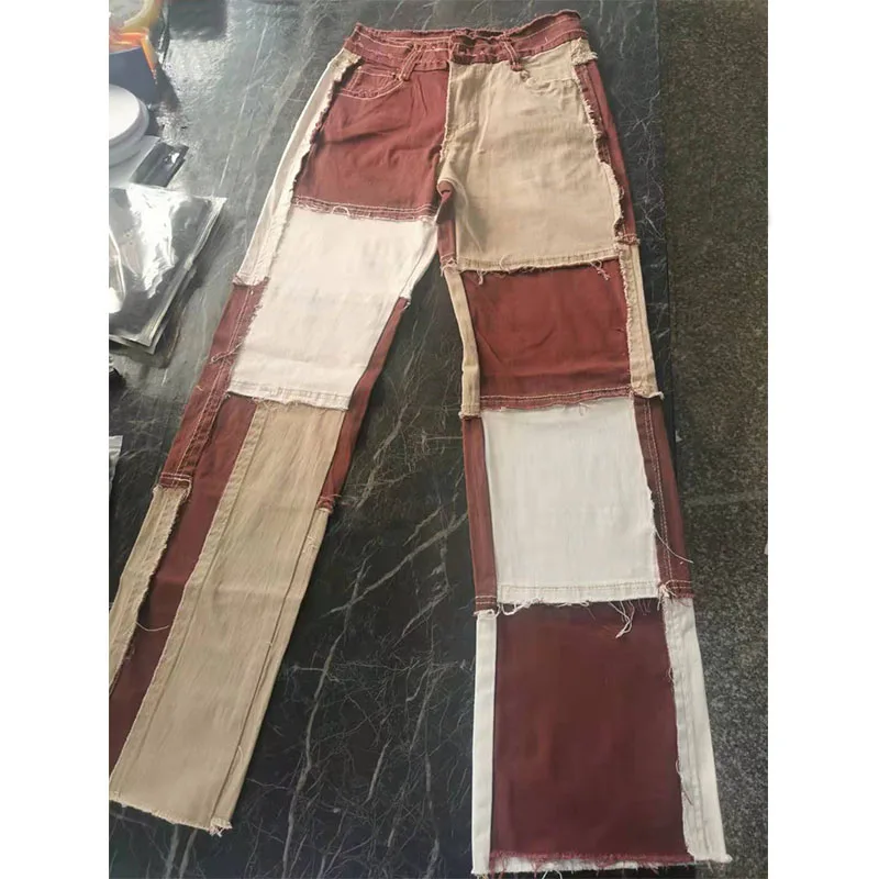 

Colored Patchwork Jeans Woman High Waist Loose Straight Leg Slim Distressed Jean Brown Denim Pants Korean Street Trendy Trousers