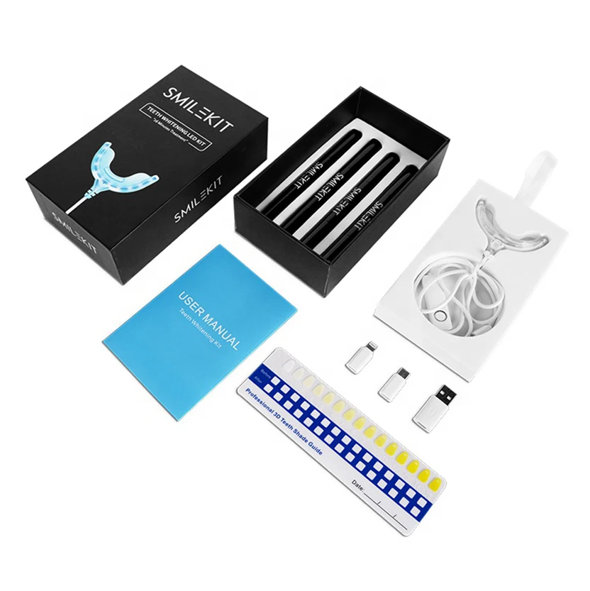 Portable Teeth Whitening Gel Kit 44% Non/Peroxide 4 Bleaching Pens Led Light Dental Tooth Whitener Oral Hygiene Tools | Красота и