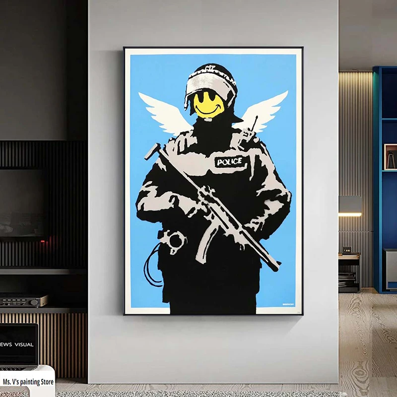 

Banksy Graffiti Street Art Flying Copper Canvas Painting Black White Wall Art Posters And Prints Picture Living Room Home Decor