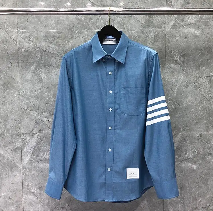 

2021 Fashion Brand Shirts Men Blue Long Sleeve Casual Shirt Slim Turn Down Collar Oxford Solid Men's Clothing