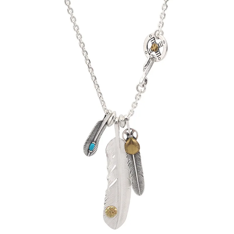 Ожерелье ручной работы из стерлингового серебра 925 пробы с подвеской в виде пера