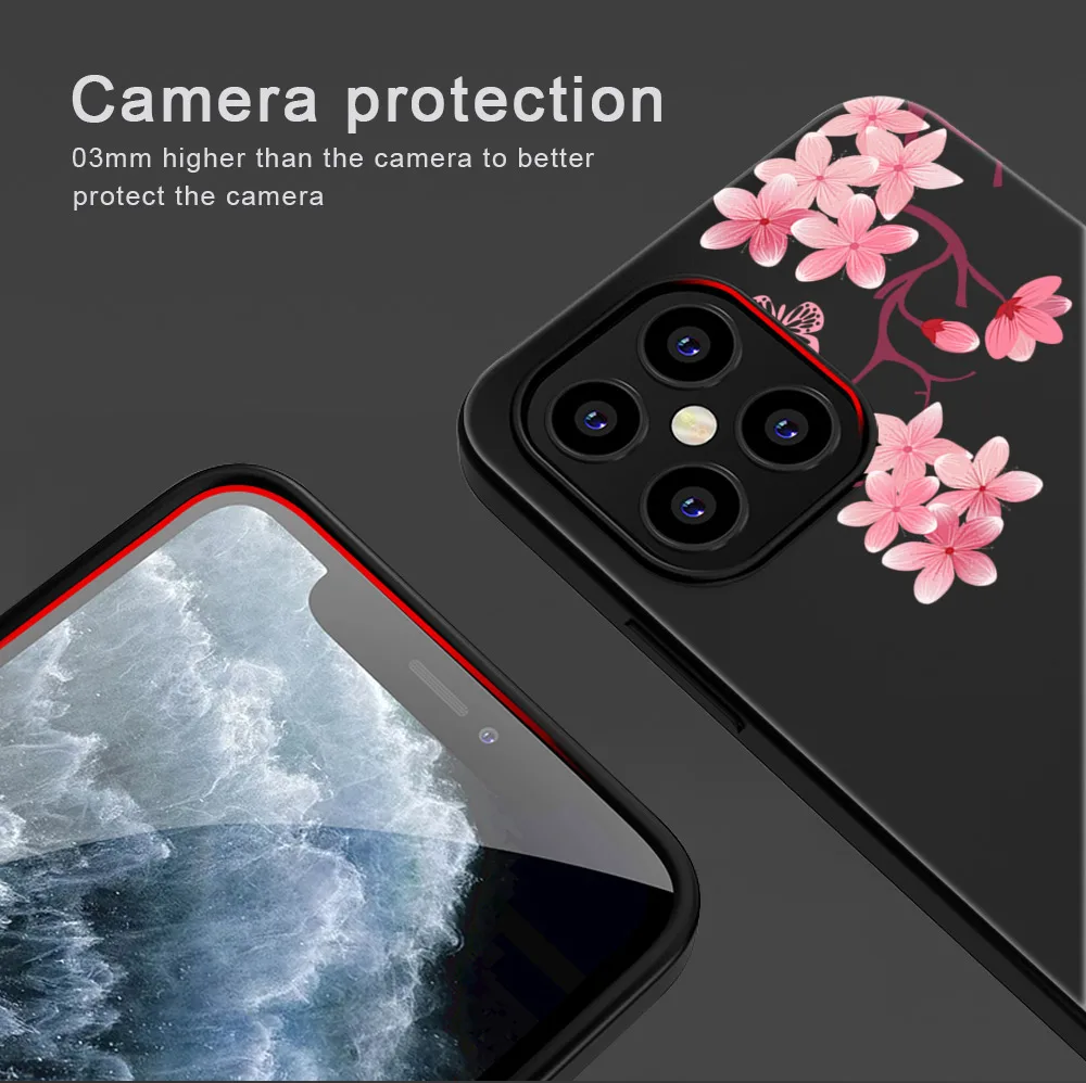 

Floral Flower Phone Case For iPhone 11 12 Pro Max mini XR X XS Max 7 8 6S Plus SE 2020 Phone Cases Soft TPU Black Cover Coque