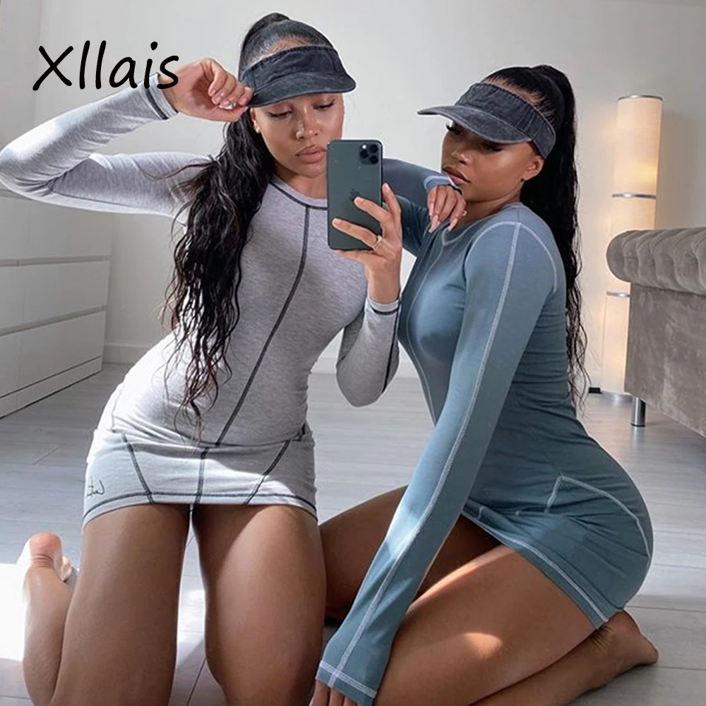 

XLLAIS, хлопковые вечерние платья, женские Сексуальные облегающие мини-платья с длинным рукавом, осенняя одежда для рождественского дня рожде...