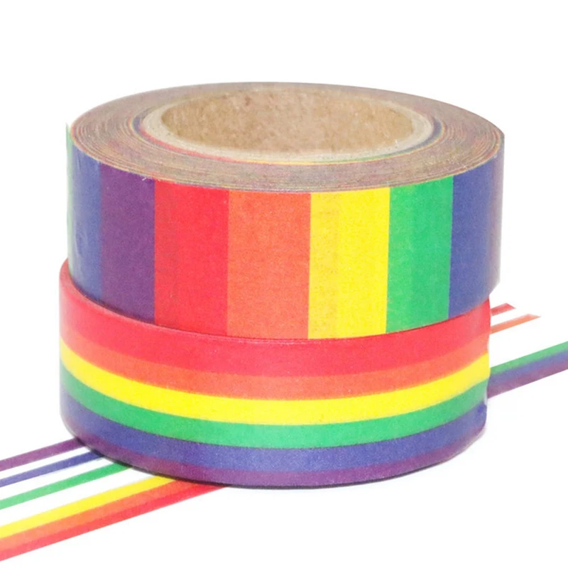 

Rainbow And Paper Tape Hand Account DIY Decorative Album Adhesive Tape Horizontal Stripes Vertical Paper And Paper Tape