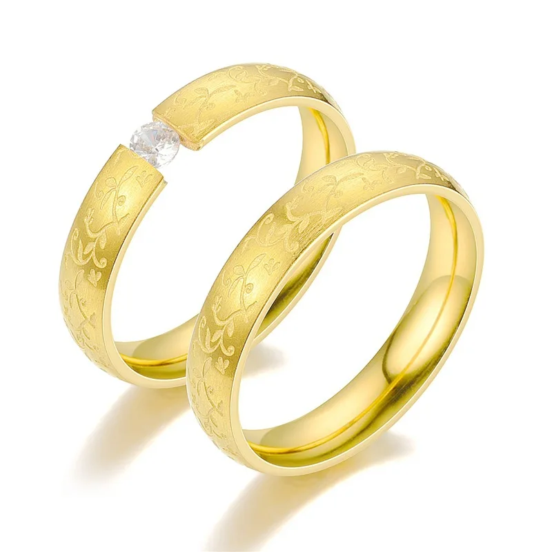 

VOERYNT 4mm Stainless Steel Gold Color Couple Rings For Women Engagement Wedding Jewelry Gift DC001