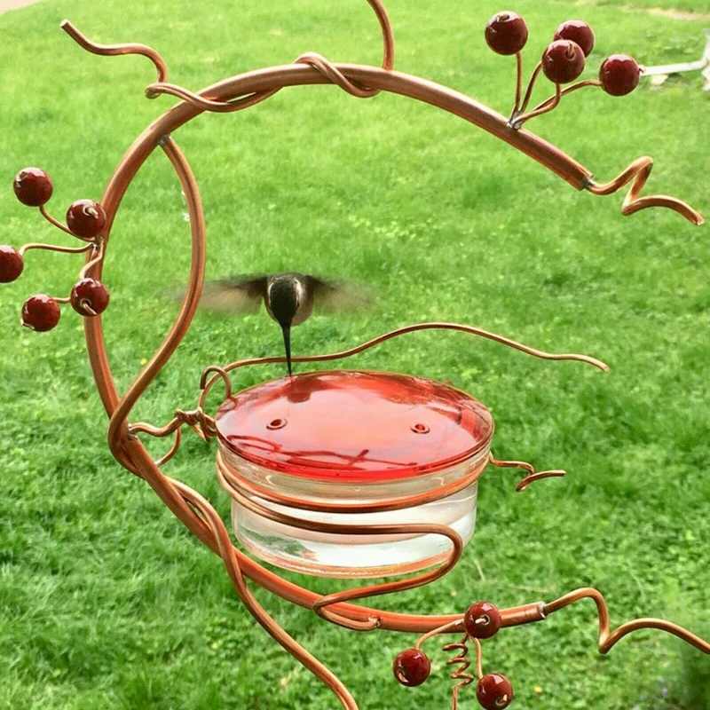 

Creative Courtyard Bird Feeder Red Berries Wrought Iron Hummingbird Feeders Pet Water Feeder Tray Home Bird Feeders Accessories