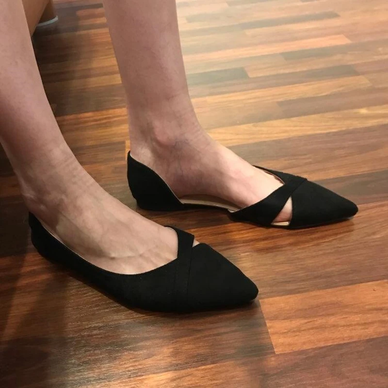 Ladies Soft-soled Flat Shoes Pink Black Suede Small 33 34 Large 41 42 43 44 Pointed Toe Office Casual Comfortable Pumps