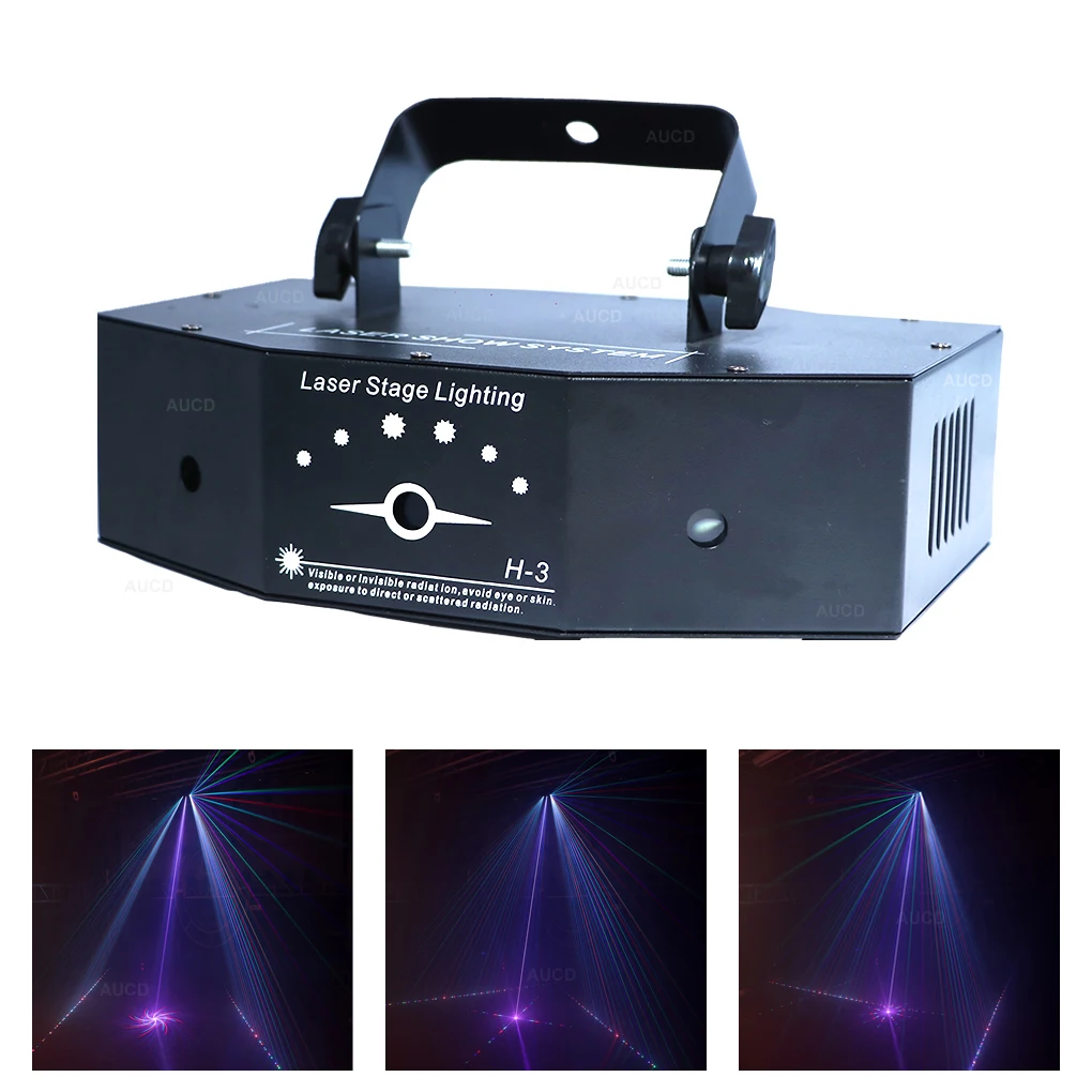 

AUCD 3 Lens 500mW RGB Rotation Gobos Projector Laser Lights DMX Sound Disco Xmas DJ Home Party Beam Ray Show Stage Lighting H-3P