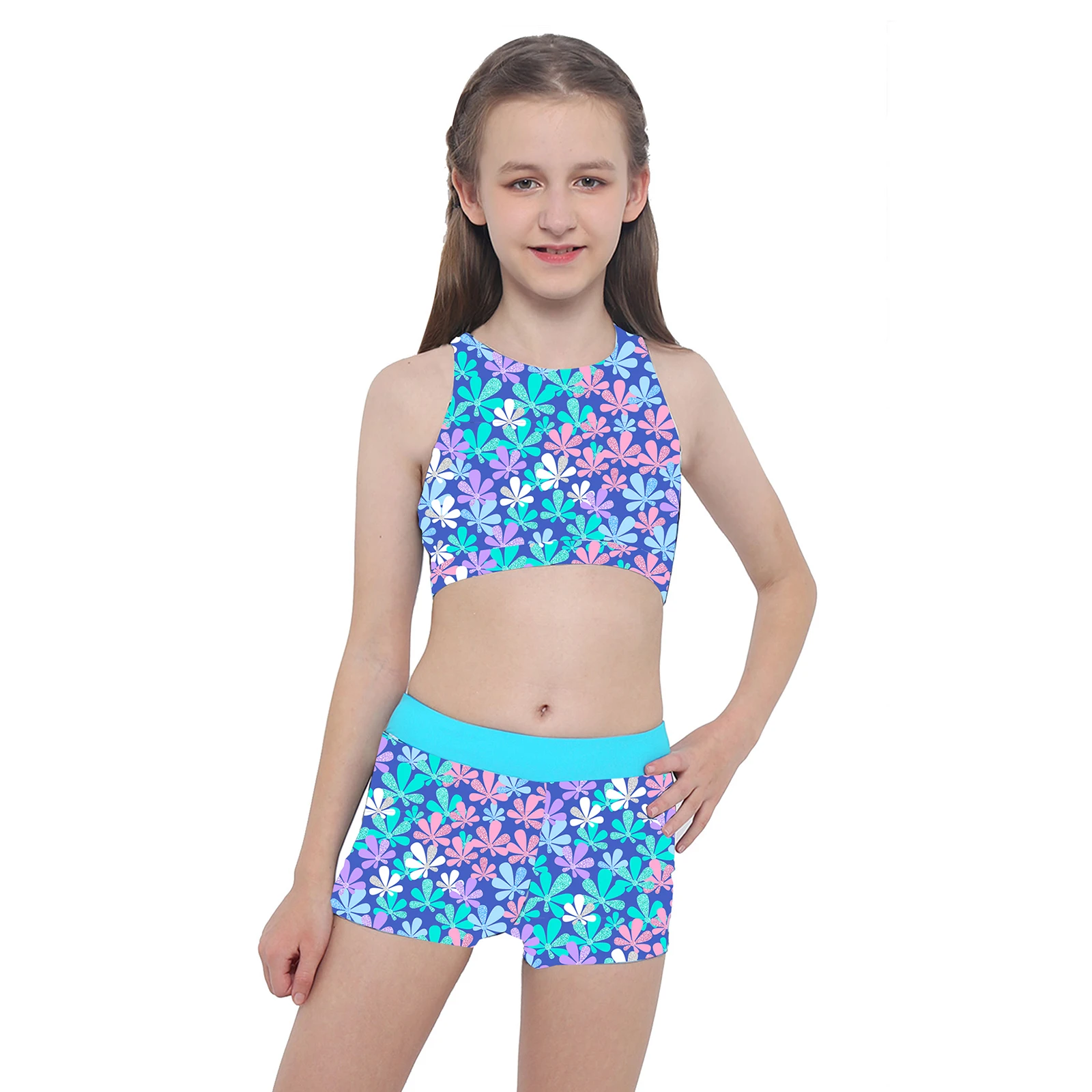 Топ детский эластичный без рукавов с леггинсами и шортами | Детская одежда обувь