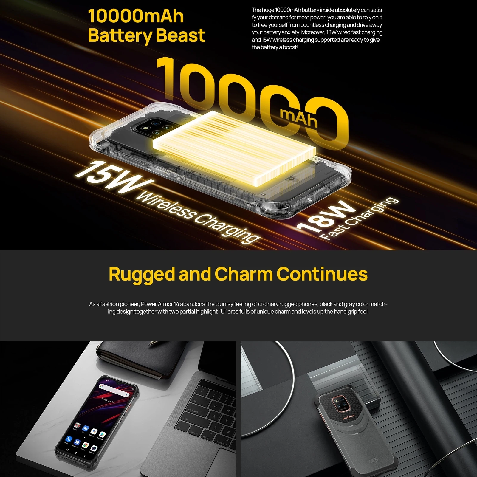 Смартфон Ulefone Power Armor 14 защищенный IP69K Android 11 Helio G35 4 + 64 ГБ 6 52 дюйма 10000 мА · ч NFC -