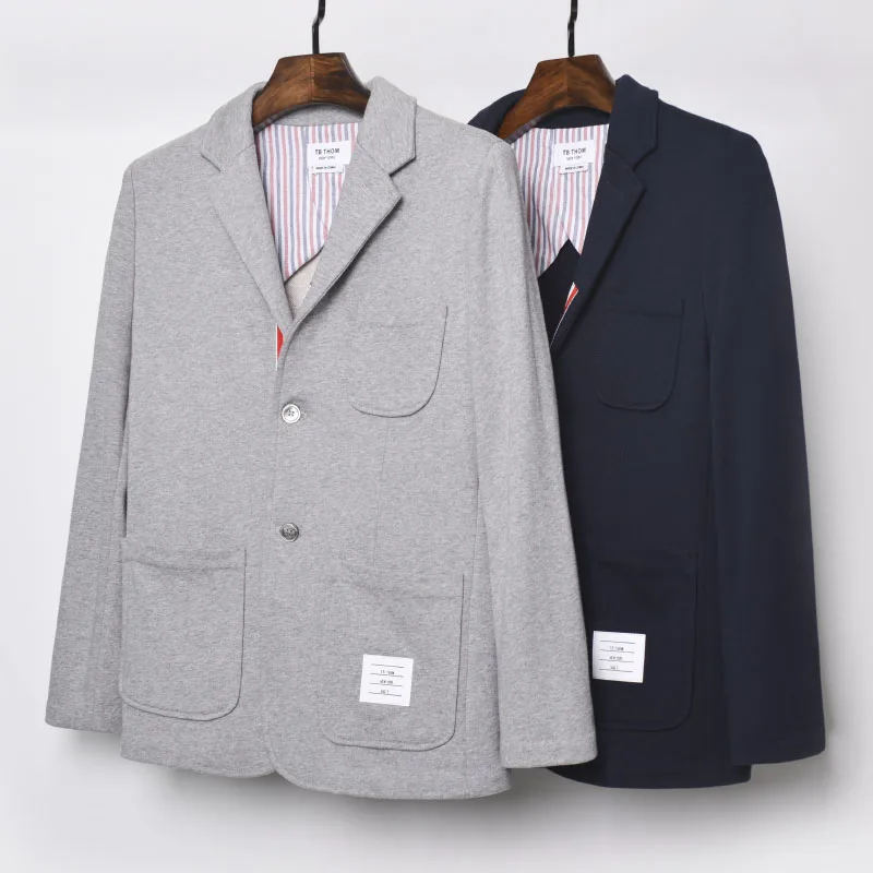 

2021 модный однотонный брендовый Блейзер, мужской британский Повседневный пиджак, приталенная куртка, однобортное хлопковое пальто на весну ...