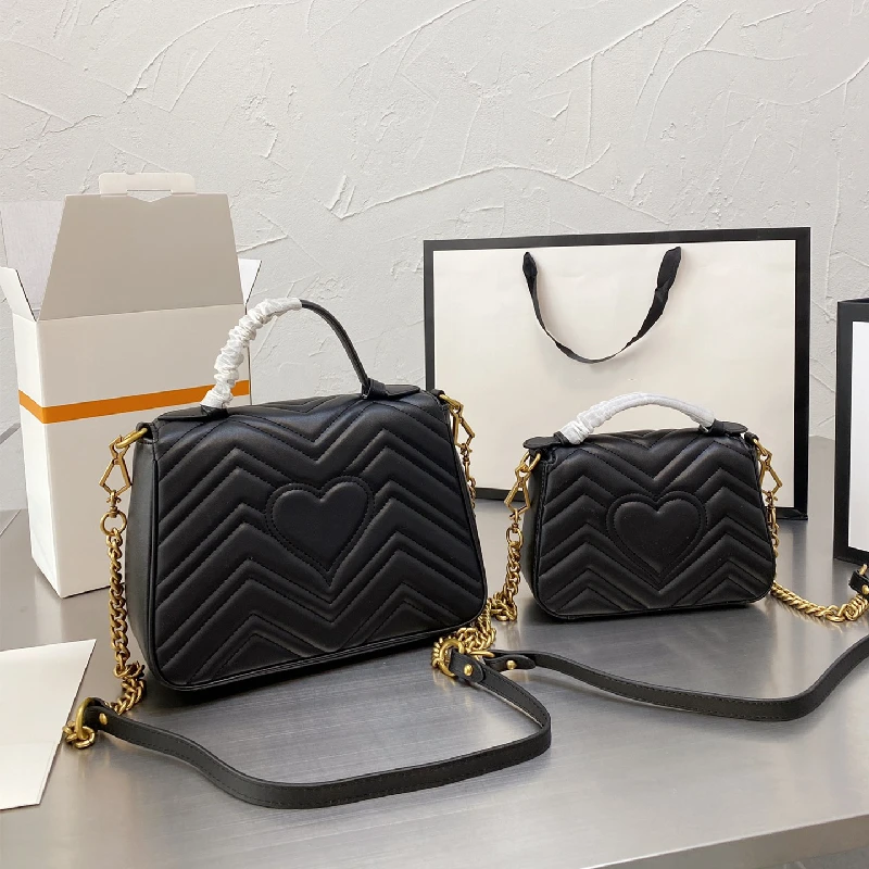 

Classic Double G Wavy Postman Bag Marmont Love Chain Bag Mini Leather Cross Arm Portable GG Women's Bag Sac De Luxe FemmeLeather