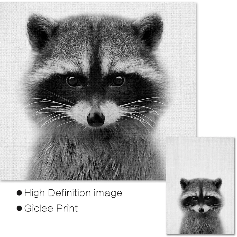 Рисунок енота детская стена искусство детское животное лесной Декор черно белый