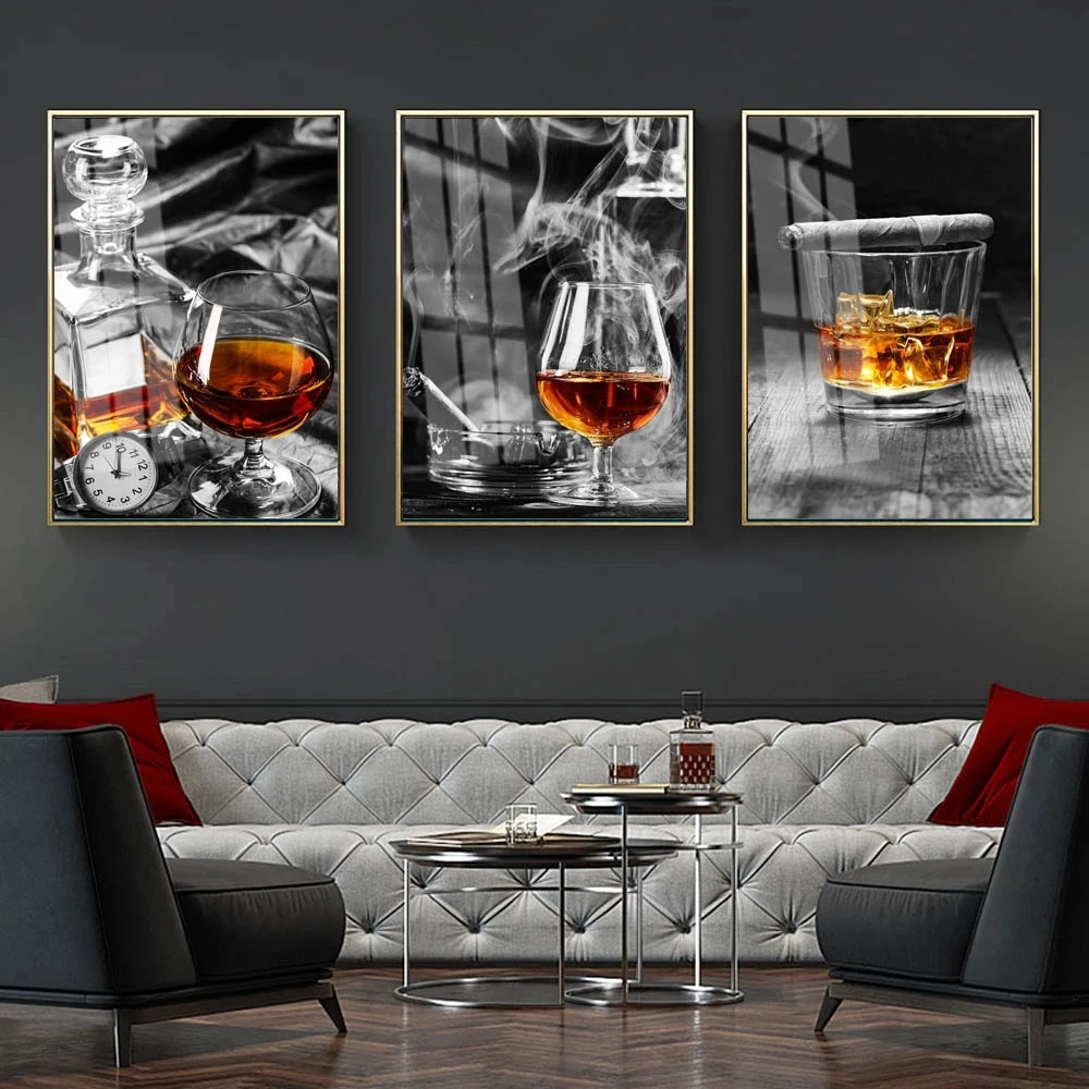 

Nordic Modern Fashion Wine Cup Canvas Painting Wine Cup Cigar Poster Office Wall Painting Living Room Home Decoration Mural