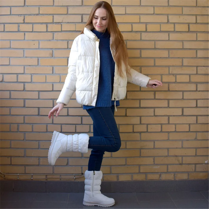 

Big size 36-41 New warm snow boots women zipper platform boots solid color waterproof mid calf thick fur winter boots