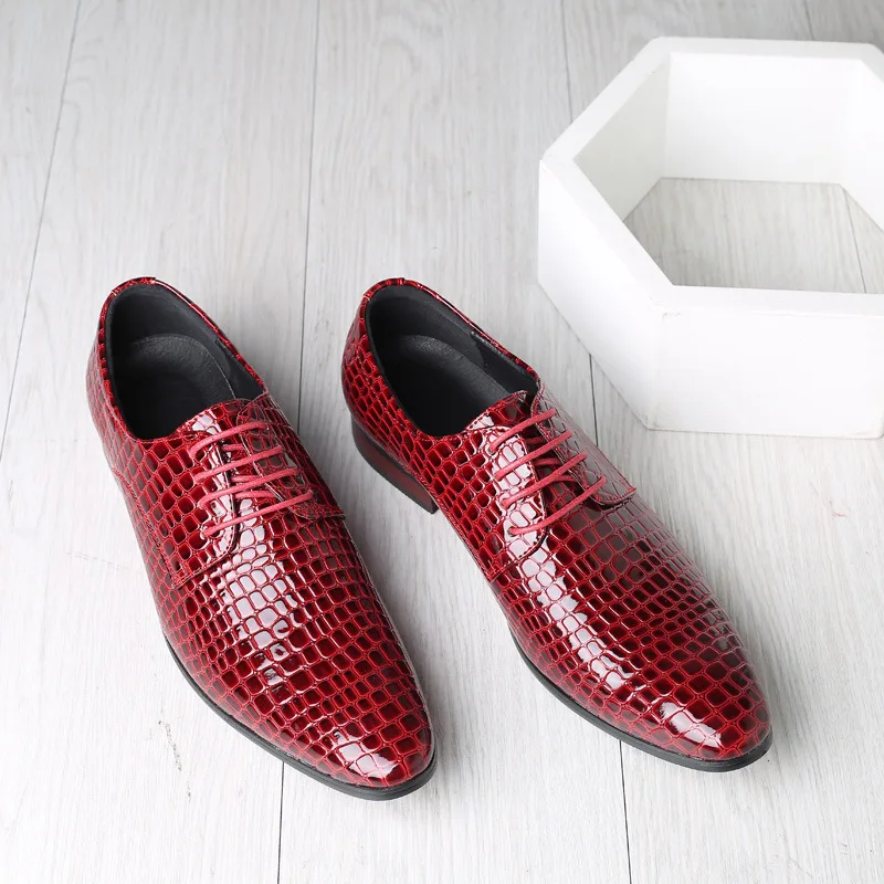 

Business Leather Shoes for Men 28CM Plus Size PU Pointed Men's Non-slip Lacing Leather Shoes Autumn Men's Height Shoes Red Blue