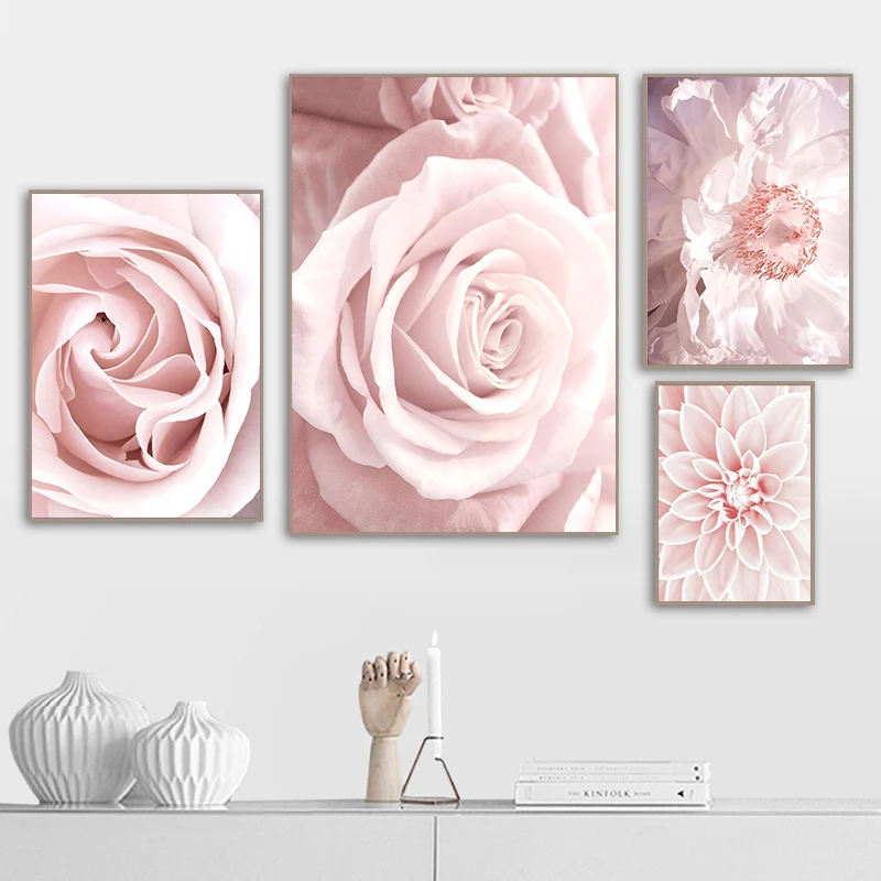 Настенный постер с розовыми цветами Скандинавская Цветочная печать современное