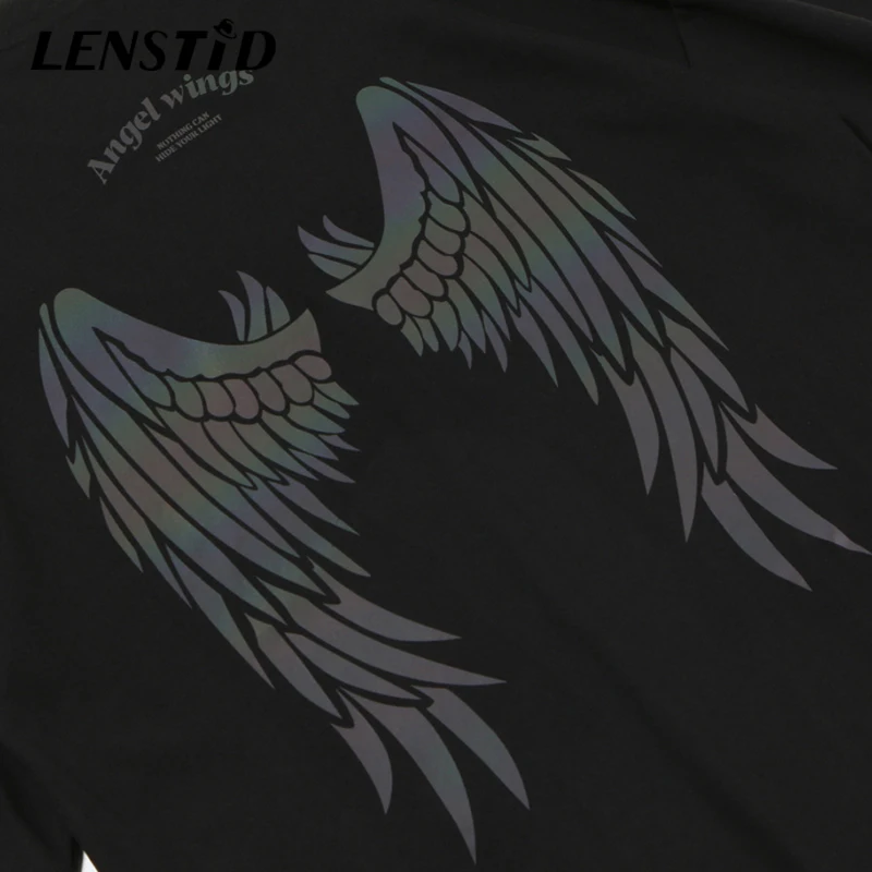 Мужская футболка в стиле хип-хоп LENSTID с радужными отражающими крыльями ангела